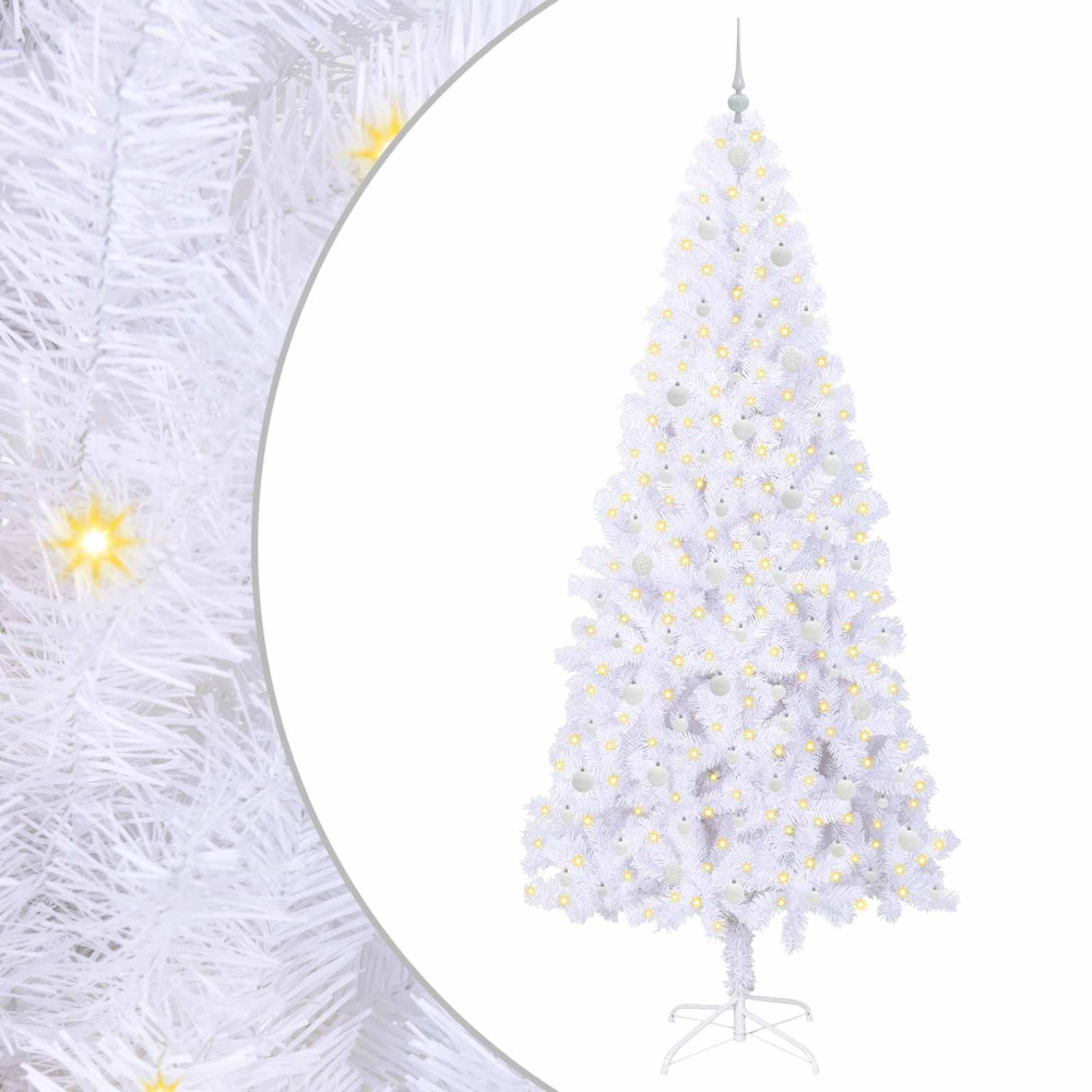 Produktbild för Konstgjord julgran med 300 LED-lampor Vit 240 cm PVC och stål