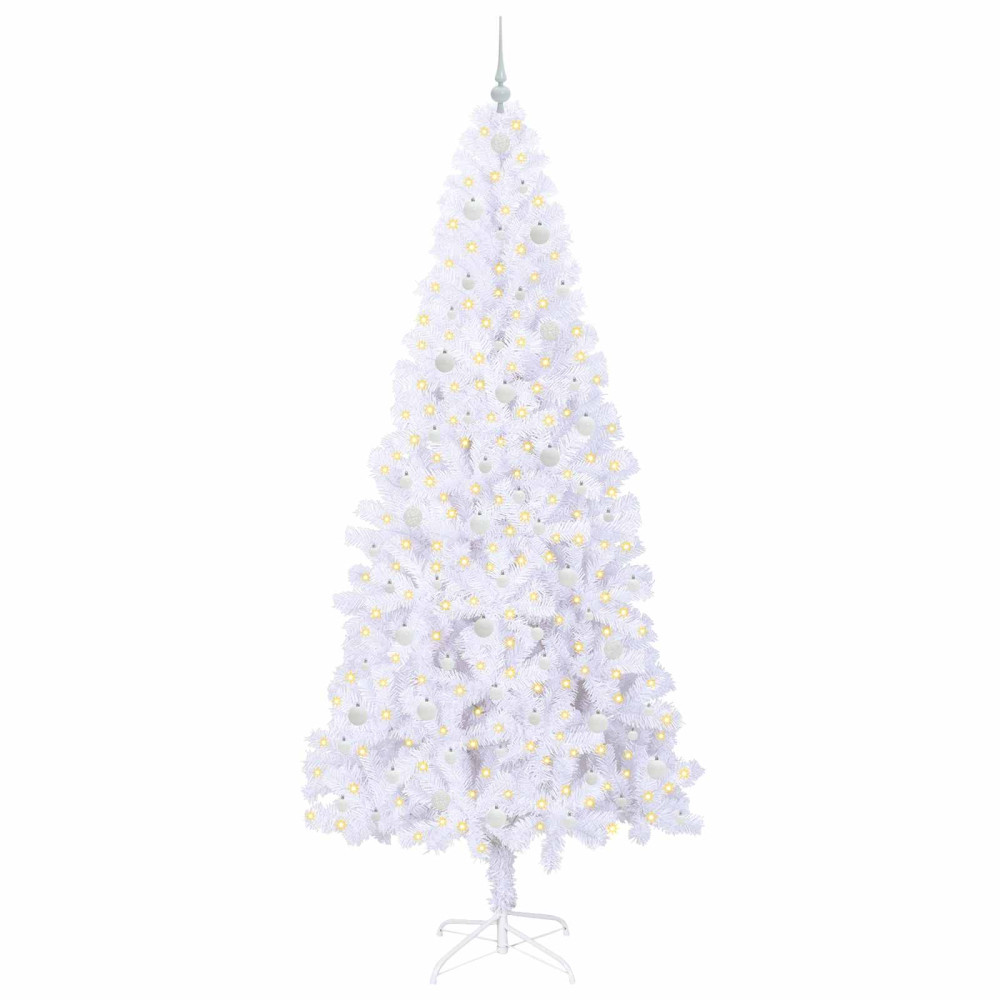 Produktbild för Konstgjord julgran med 300 LED-lampor Vit 240 cm PVC och stål