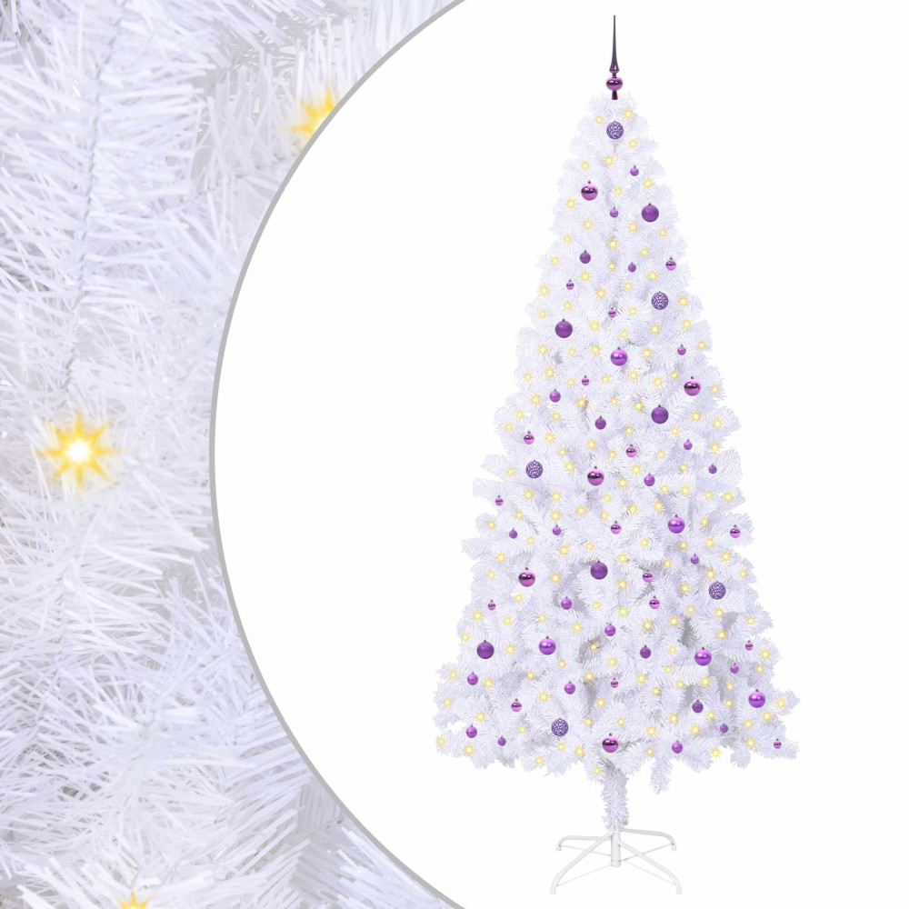 Produktbild för Konstgjord julgran med 300 LED-lampor Vit 240 cm PVC och stål