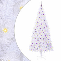 Produktbild för Konstgjord julgran med 300 LED-lampor Vit 240 cm PVC och stål