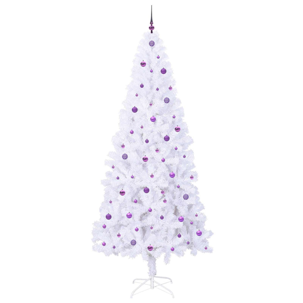 Produktbild för Konstgjord julgran med 300 LED-lampor Vit 240 cm PVC och stål