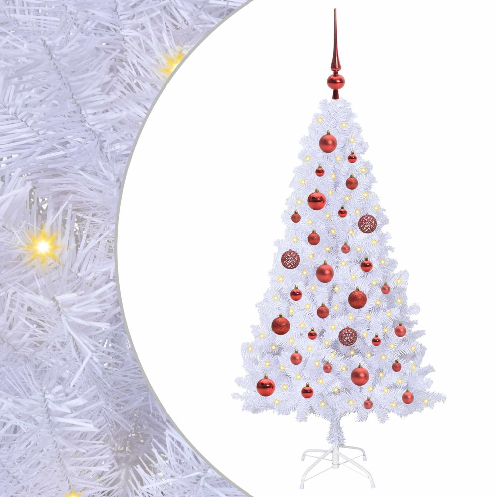 Produktbild för Konstgjord julgran med 150 LED-lampor Vit 120 cm PVC och stål