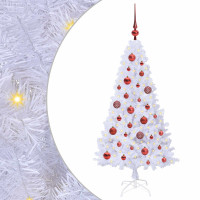 Produktbild för Konstgjord julgran med 150 LED-lampor Vit 120 cm PVC och stål
