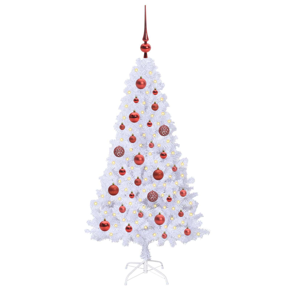 Produktbild för Konstgjord julgran med 150 LED-lampor Vit 120 cm PVC och stål