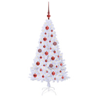 Produktbild för Konstgjord julgran med 150 LED-lampor Vit 120 cm PVC och stål