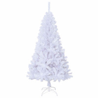 Produktbild för Konstgjord julgran med 150 LED-lampor Vit 120 cm PVC och stål