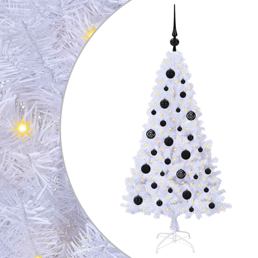 Produktbild för Konstgjord julgran med 150 LED-lampor Vit 120 cm PVC och stål