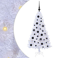 Produktbild för Konstgjord julgran med 150 LED-lampor Vit 120 cm PVC och stål