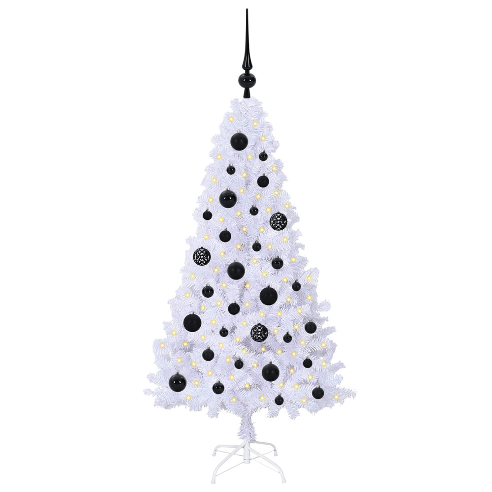 Produktbild för Konstgjord julgran med 150 LED-lampor Vit 120 cm PVC och stål