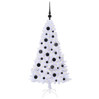 Produktbild för Konstgjord julgran med 150 LED-lampor Vit 120 cm PVC och stål