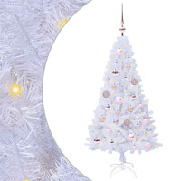 Produktbild för Konstgjord julgran med 150 LED-lampor Vit 120 cm PVC och stål