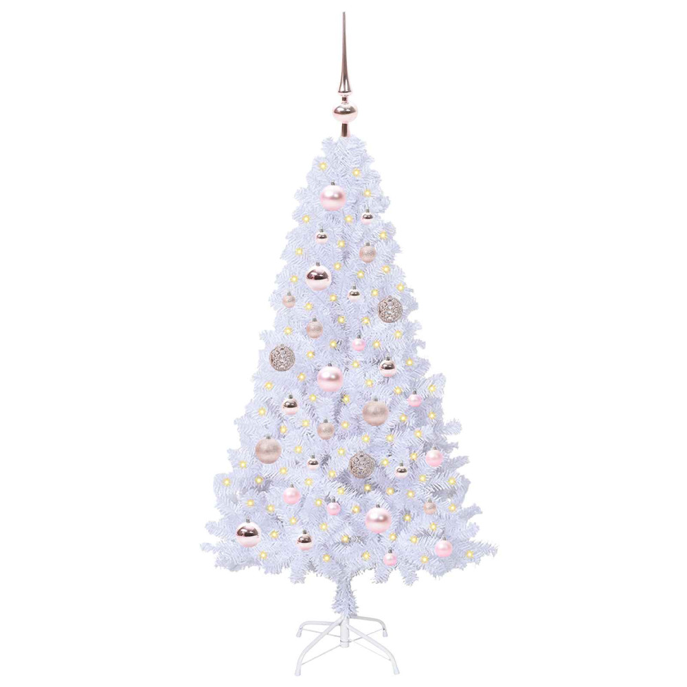 Produktbild för Konstgjord julgran med 150 LED-lampor Vit 120 cm PVC och stål