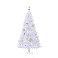 Produktbild för Konstgjord julgran med 150 LED-lampor Vit 120 cm PVC och stål