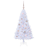 Produktbild för Konstgjord julgran med 150 LED-lampor Vit 120 cm PVC och stål