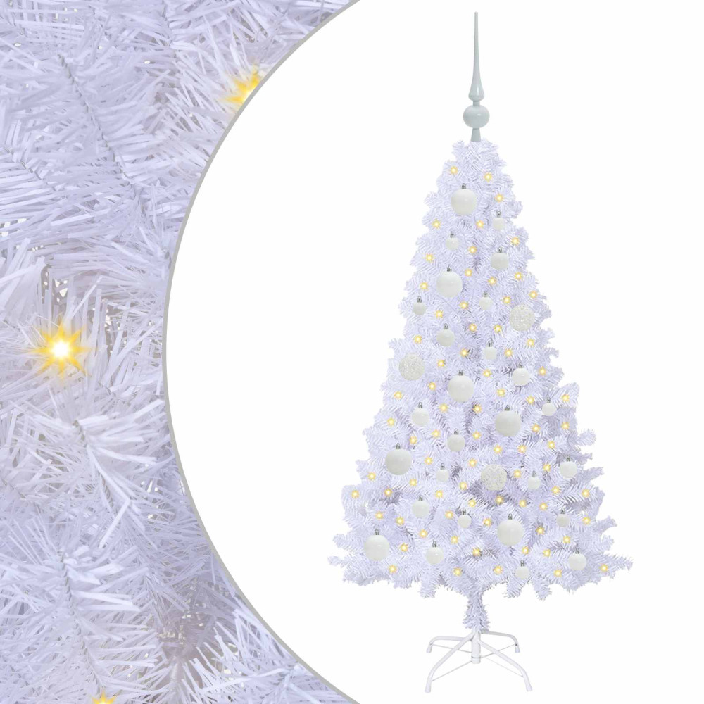 Produktbild för Konstgjord julgran med 150 LED-lampor Vit 120 cm PVC och stål