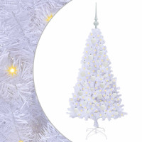Produktbild för Konstgjord julgran med 150 LED-lampor Vit 120 cm PVC och stål