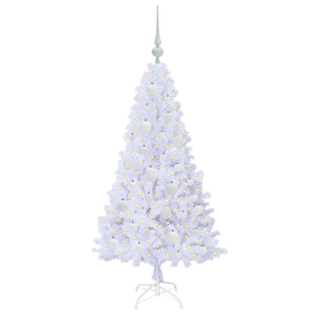 Produktbild för Konstgjord julgran med 150 LED-lampor Vit 120 cm PVC och stål