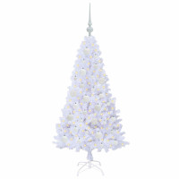 Produktbild för Konstgjord julgran med 150 LED-lampor Vit 120 cm PVC och stål