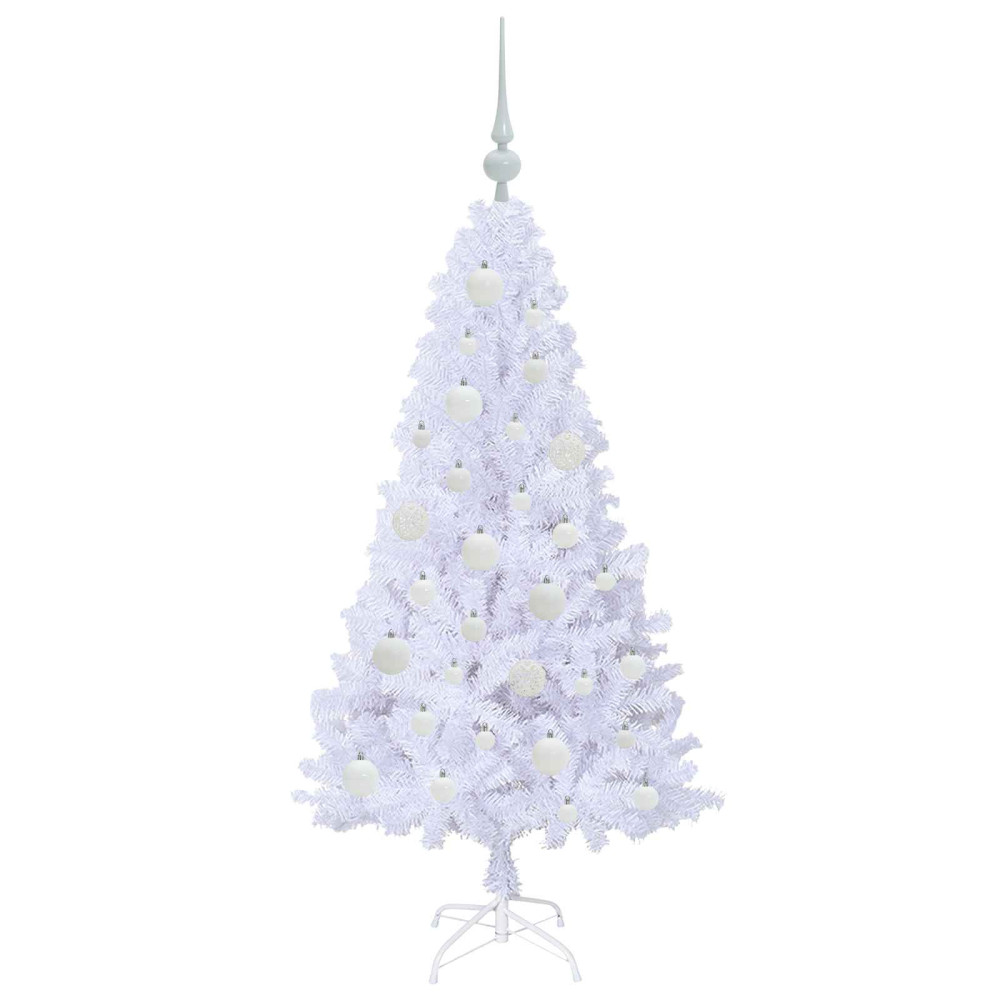 Produktbild för Konstgjord julgran med 150 LED-lampor Vit 120 cm PVC och stål