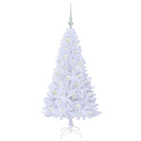 Produktbild för Konstgjord julgran med 150 LED-lampor Vit 120 cm PVC och stål