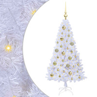 Produktbild för Konstgjord julgran med 150 LED-lampor Vit 120 cm PVC och stål