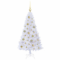 Produktbild för Konstgjord julgran med 150 LED-lampor Vit 120 cm PVC och stål