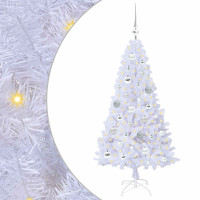 Produktbild för Konstgjord julgran med 150 LED-lampor Vit 120 cm PVC och stål