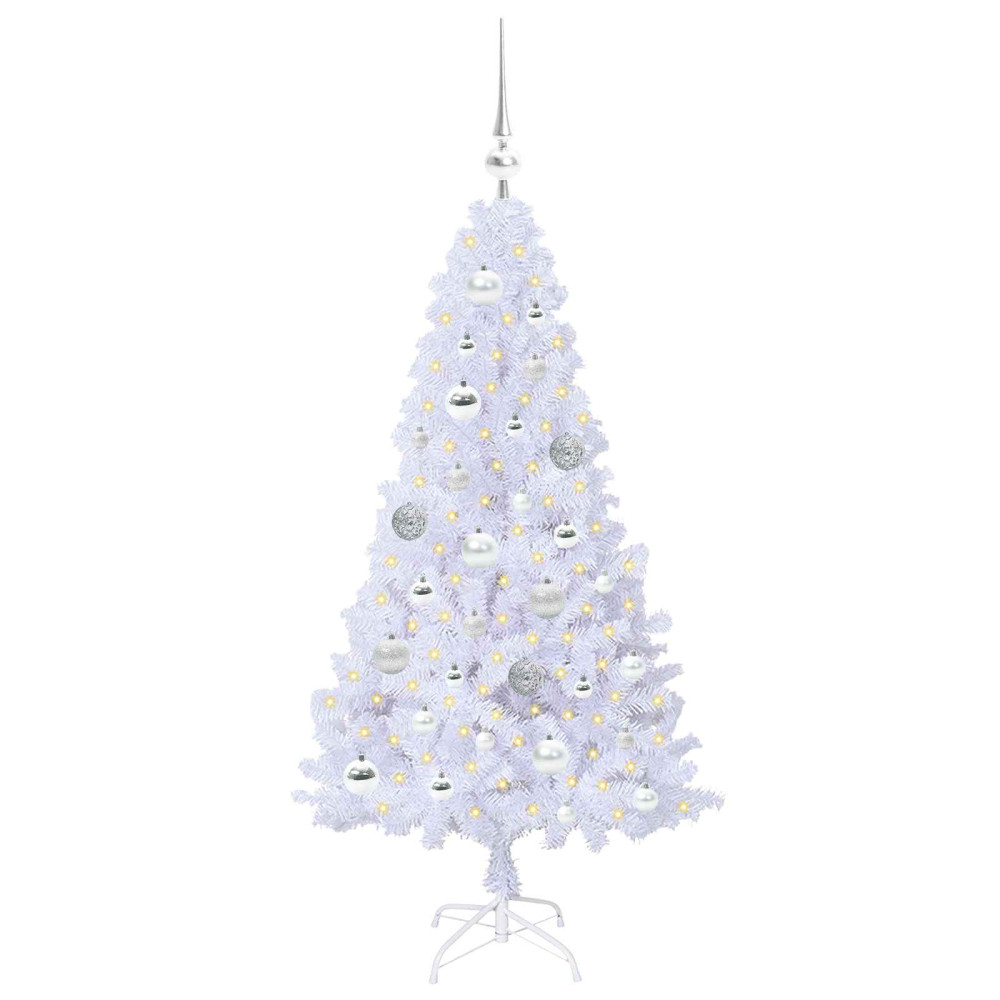 Produktbild för Konstgjord julgran med 150 LED-lampor Vit 120 cm PVC och stål