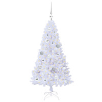 Produktbild för Konstgjord julgran med 150 LED-lampor Vit 120 cm PVC och stål