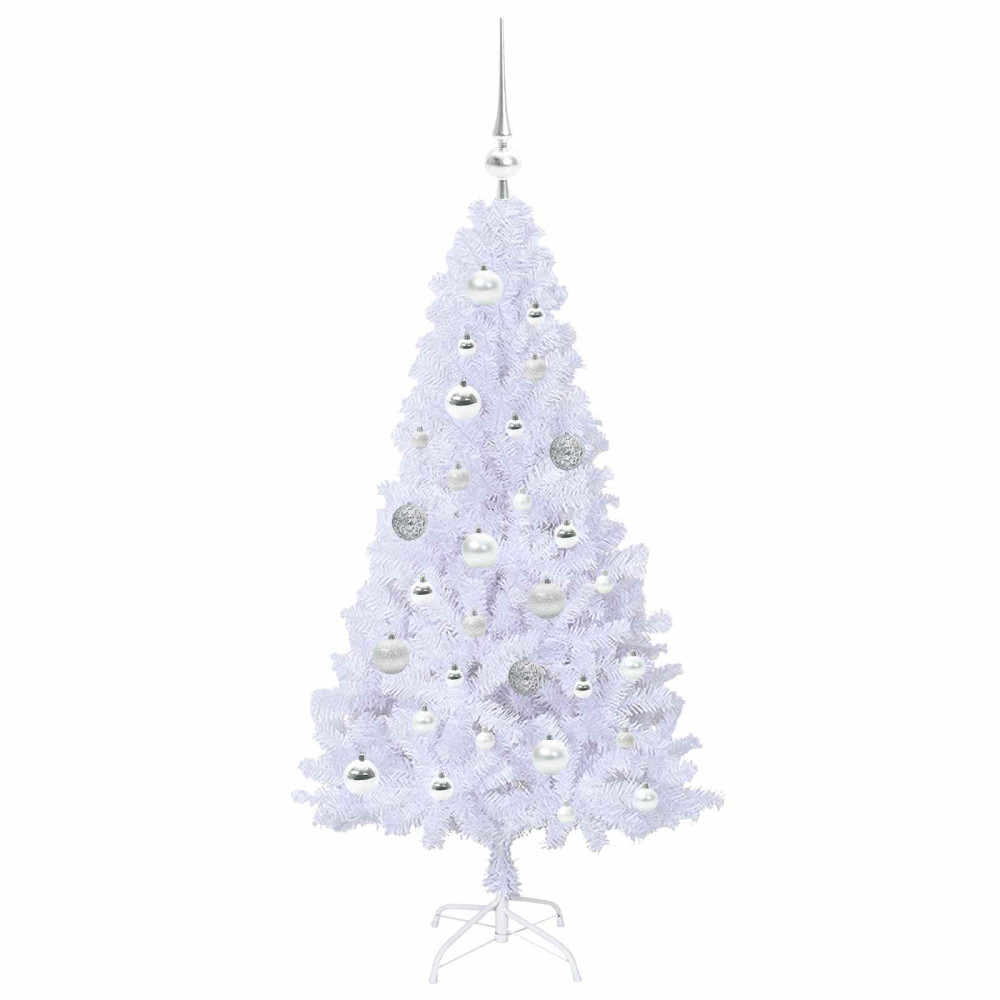 Produktbild för Konstgjord julgran med 150 LED-lampor Vit 120 cm PVC och stål