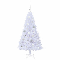 Produktbild för Konstgjord julgran med 150 LED-lampor Vit 120 cm PVC och stål