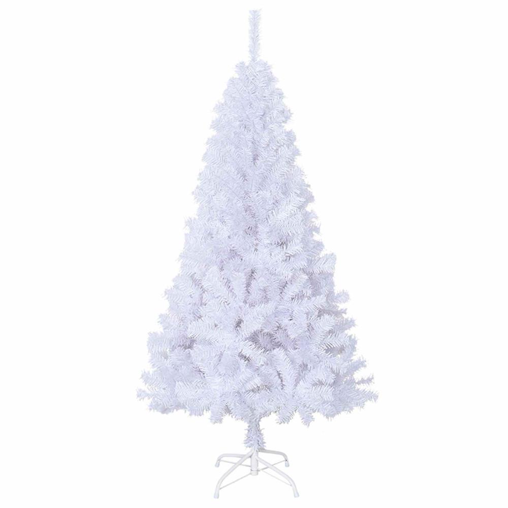 Produktbild för Konstgjord julgran med 150 LED-lampor Vit 120 cm PVC och stål