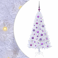 Produktbild för Konstgjord julgran med 150 LED-lampor Vit 120 cm PVC och stål