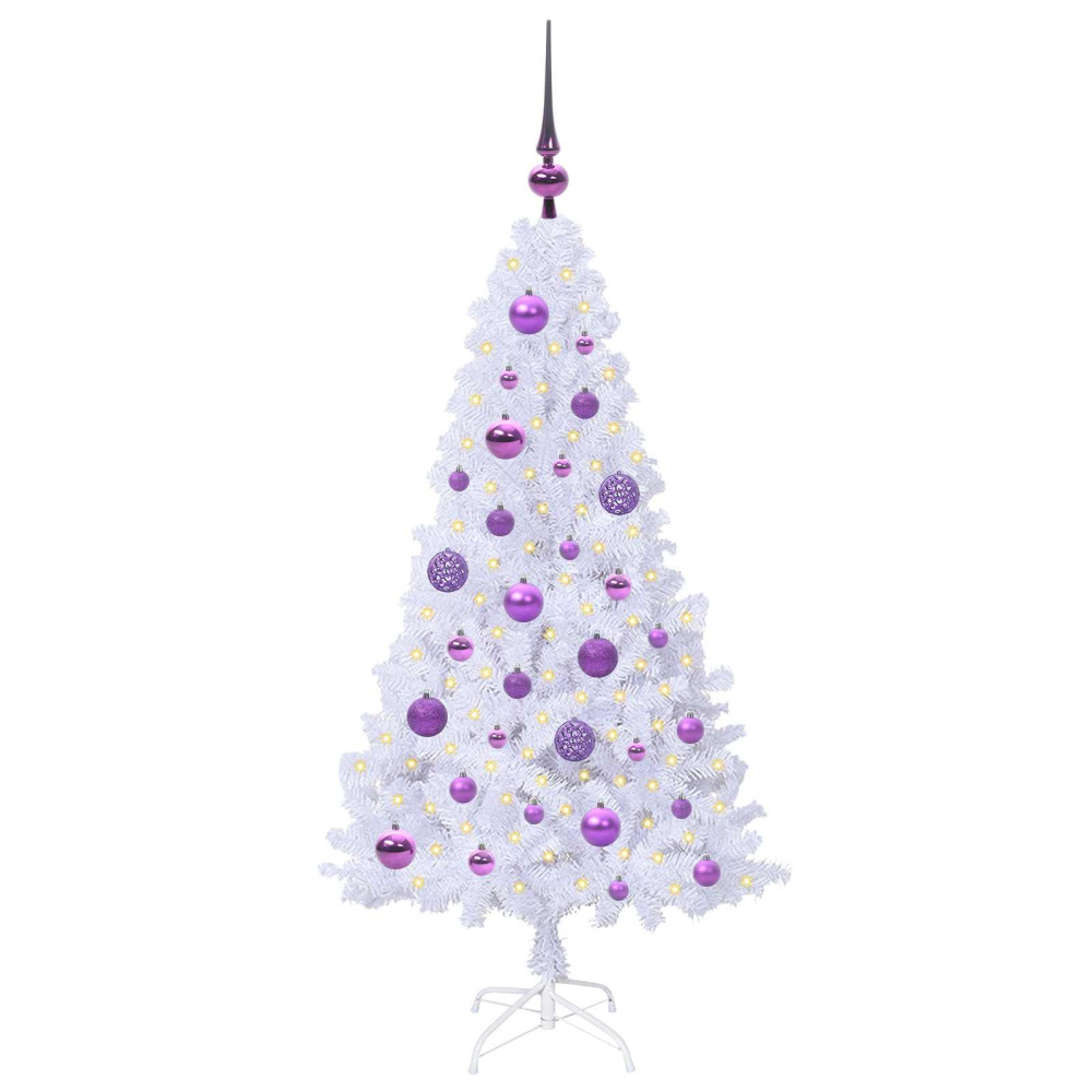 Produktbild för Konstgjord julgran med 150 LED-lampor Vit 120 cm PVC och stål