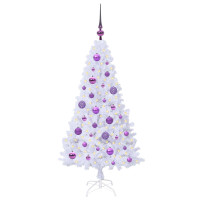 Produktbild för Konstgjord julgran med 150 LED-lampor Vit 120 cm PVC och stål