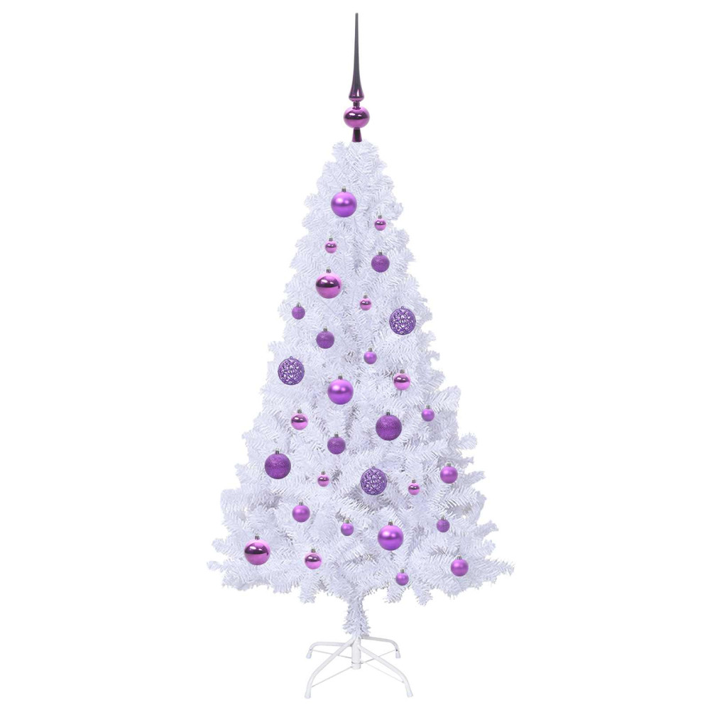 Produktbild för Konstgjord julgran med 150 LED-lampor Vit 120 cm PVC och stål