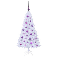 Produktbild för Konstgjord julgran med 150 LED-lampor Vit 120 cm PVC och stål