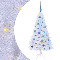 Produktbild för Konstgjord julgran med 150 LED-lampor Vit 120 cm PVC och stål