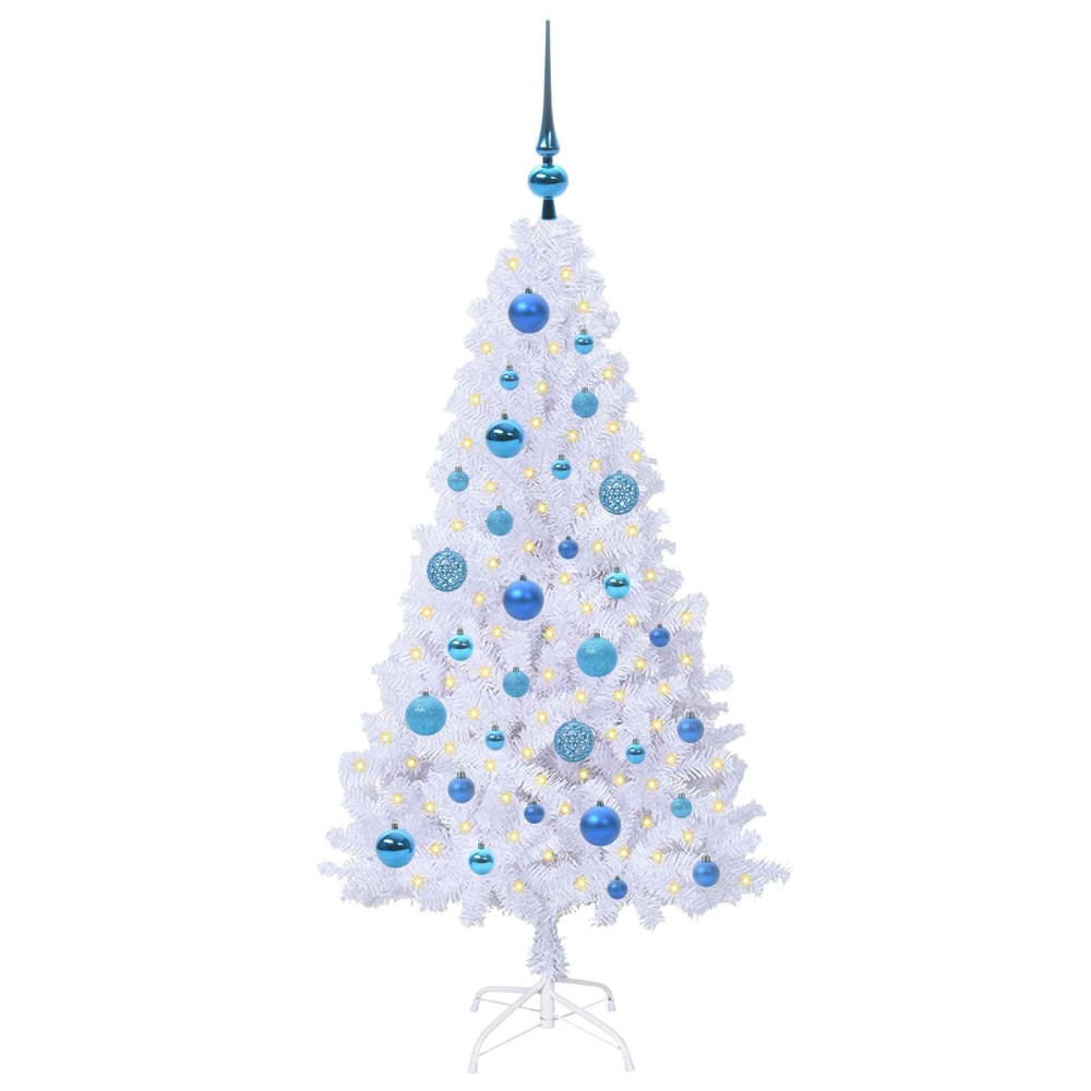 Produktbild för Konstgjord julgran med 150 LED-lampor Vit 120 cm PVC och stål