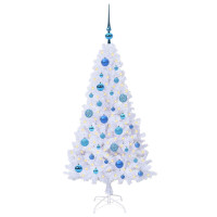 Produktbild för Konstgjord julgran med 150 LED-lampor Vit 120 cm PVC och stål