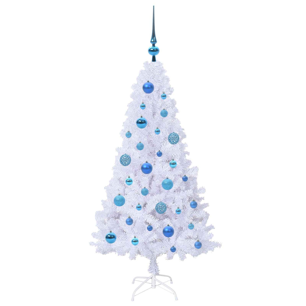 Produktbild för Konstgjord julgran med 150 LED-lampor Vit 120 cm PVC och stål