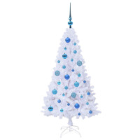 Produktbild för Konstgjord julgran med 150 LED-lampor Vit 120 cm PVC och stål