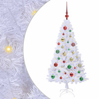 Produktbild för Konstgjord julgran med 150 LED-lampor Vit 120 cm PVC och stål