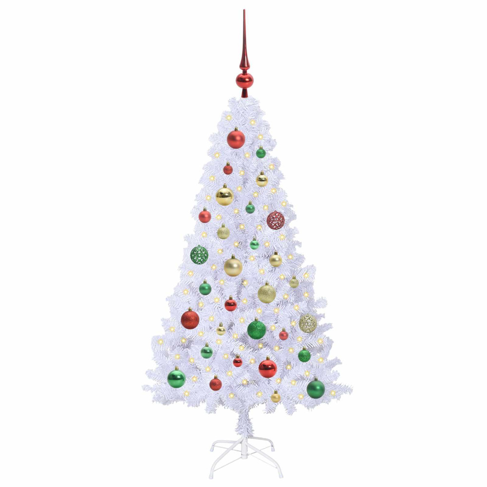 Produktbild för Konstgjord julgran med 150 LED-lampor Vit 120 cm PVC och stål
