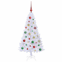 Produktbild för Konstgjord julgran med 150 LED-lampor Vit 120 cm PVC och stål