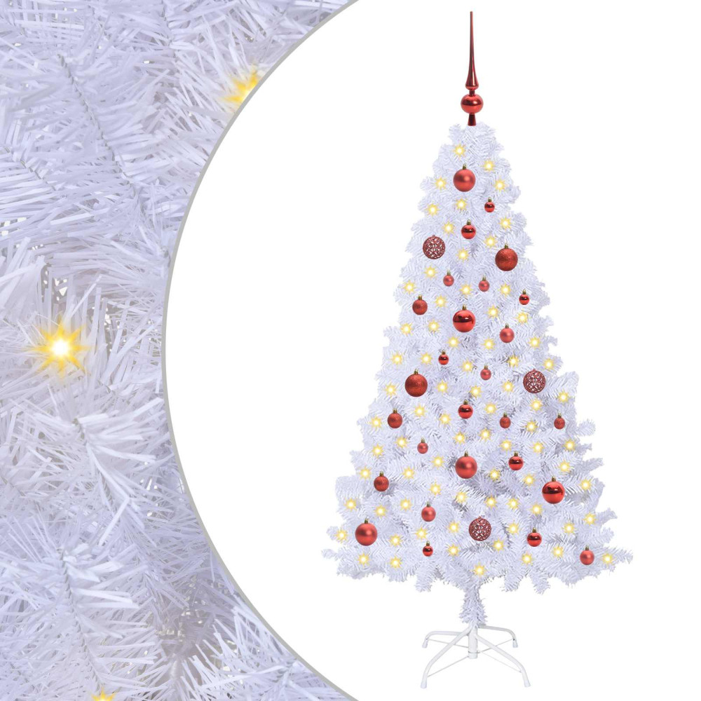 Produktbild för Konstgjord julgran med 150 LED-lampor Vit 150 cm PVC och stål