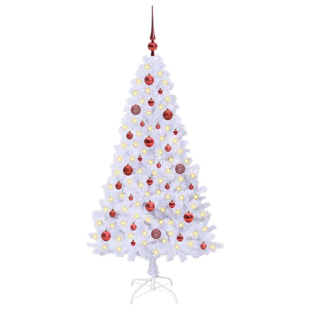 Produktbild för Konstgjord julgran med 150 LED-lampor Vit 150 cm PVC och stål