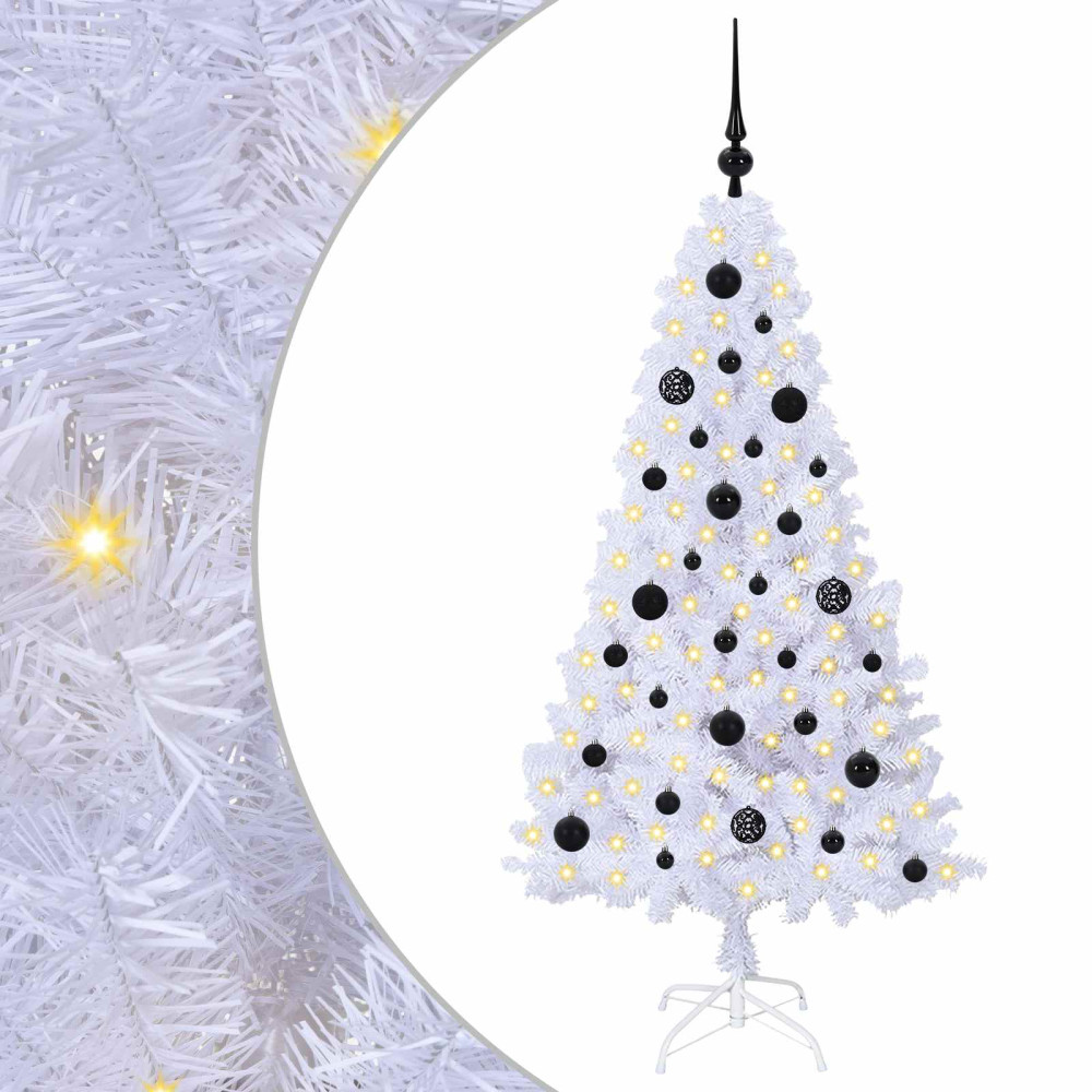 Produktbild för Konstgjord julgran med 150 LED-lampor Vit 150 cm PVC och stål