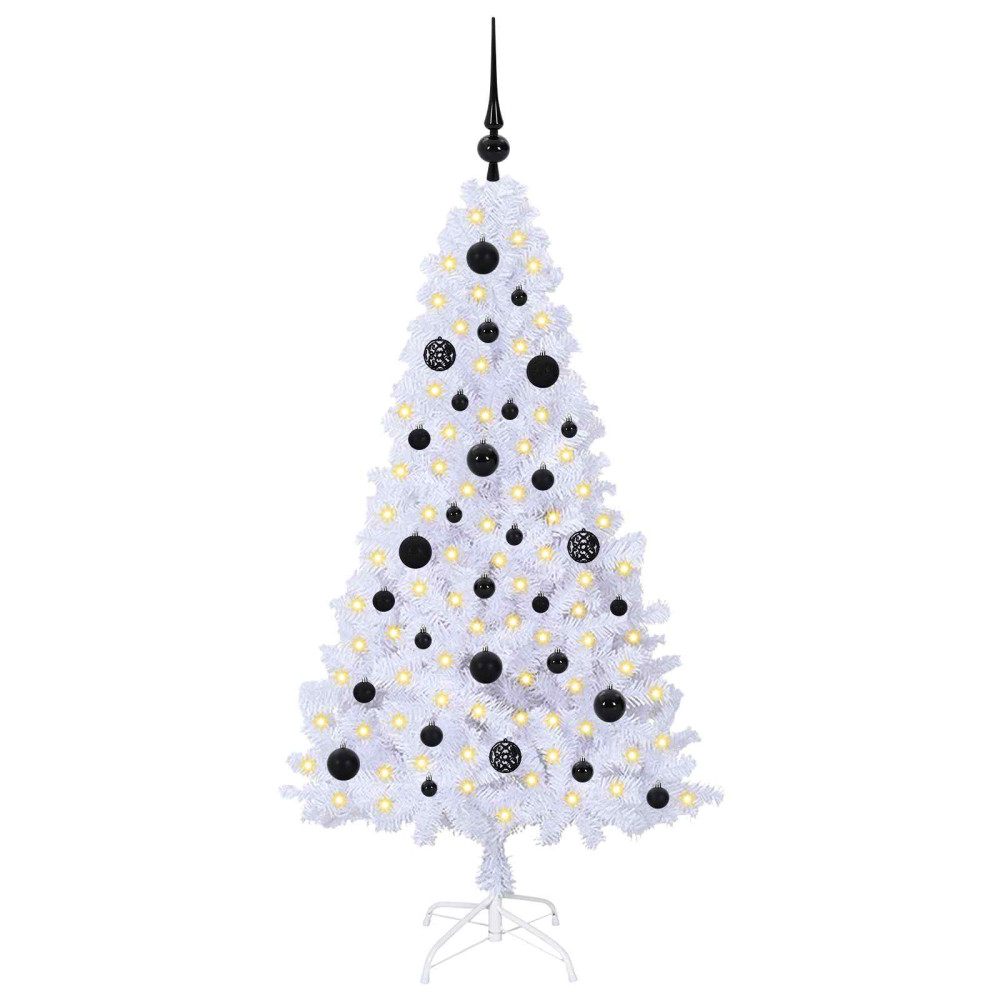 Produktbild för Konstgjord julgran med 150 LED-lampor Vit 150 cm PVC och stål