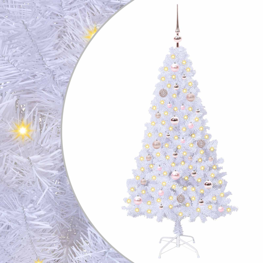 Produktbild för Konstgjord julgran med 150 LED-lampor Vit 150 cm PVC och stål
